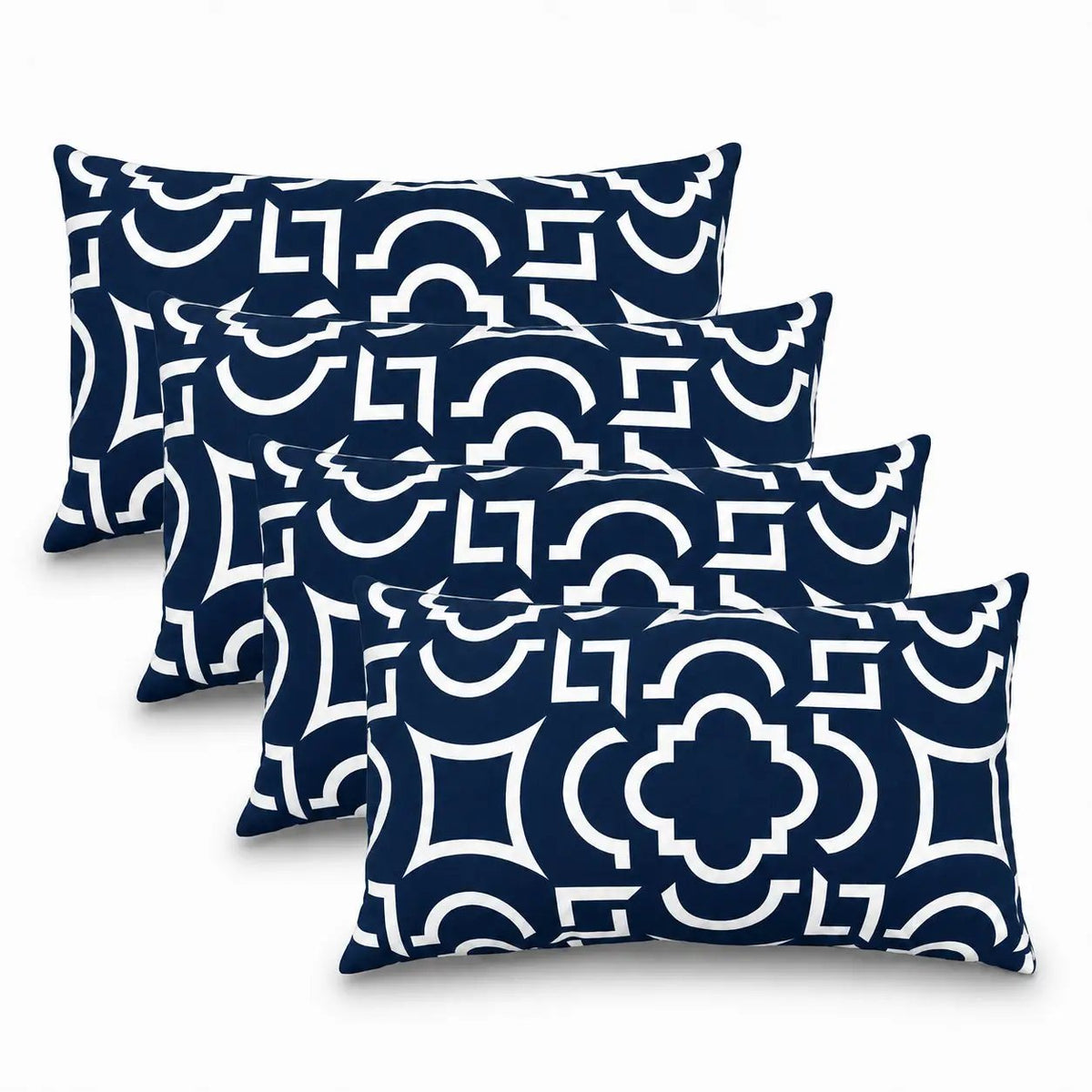 4 Pack Outdoor Lumbar Pillow with Inserts – Blue Trellis by HouseOfZazla