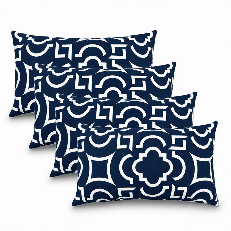 4 Pack Outdoor Lumbar Pillow with Inserts – Blue Trellis by HouseOfZazla