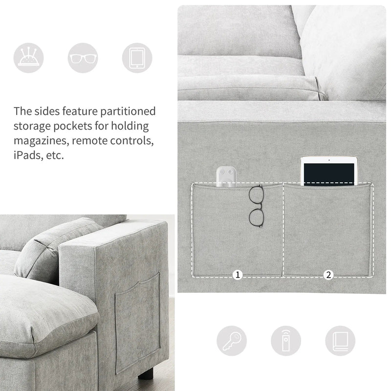 Modular Sectional With Storage Pockets, 5 Seat U Shaped Couch Set With Pillows, Free Combination Modern Cloud Sofa With 2 Movable Ottoman by HouseOfZazla