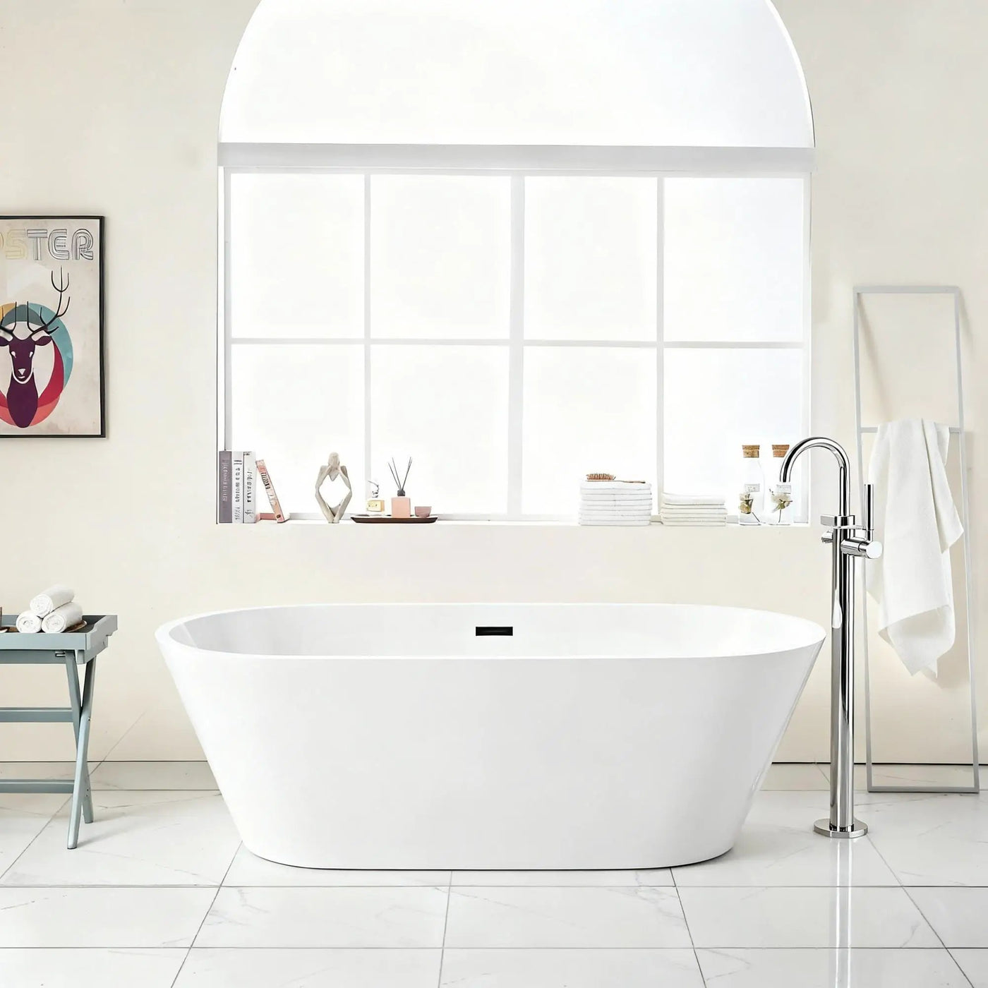 Gloss Freestanding Bathtub With Overflow & Pop Up Drain, Stand Alone Soaking Tub by HouseOfZazla