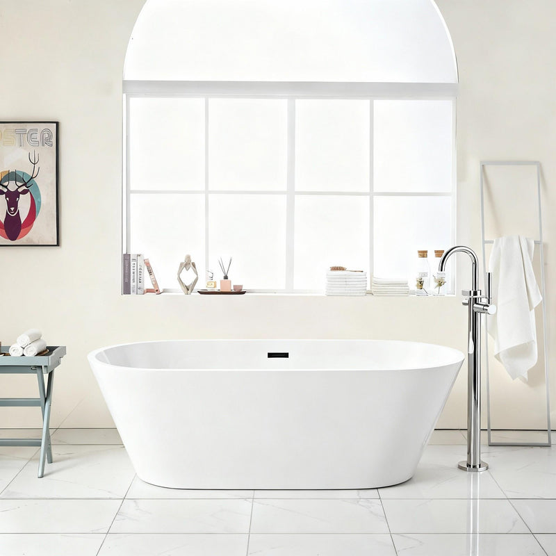 Gloss Freestanding Bathtub With Overflow & Pop Up Drain, Stand Alone Soaking Tub by HouseOfZazla
