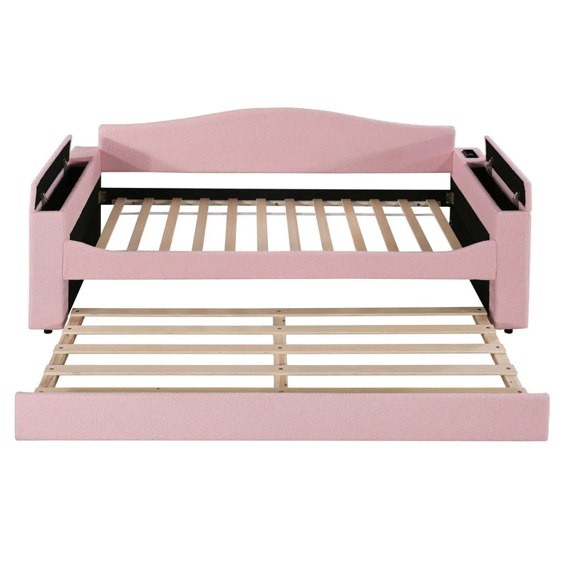 Upholstered Daybed With Storage Armrests, Trundle And Latest Integrated tooth Audio System by Unique Piece Furniture