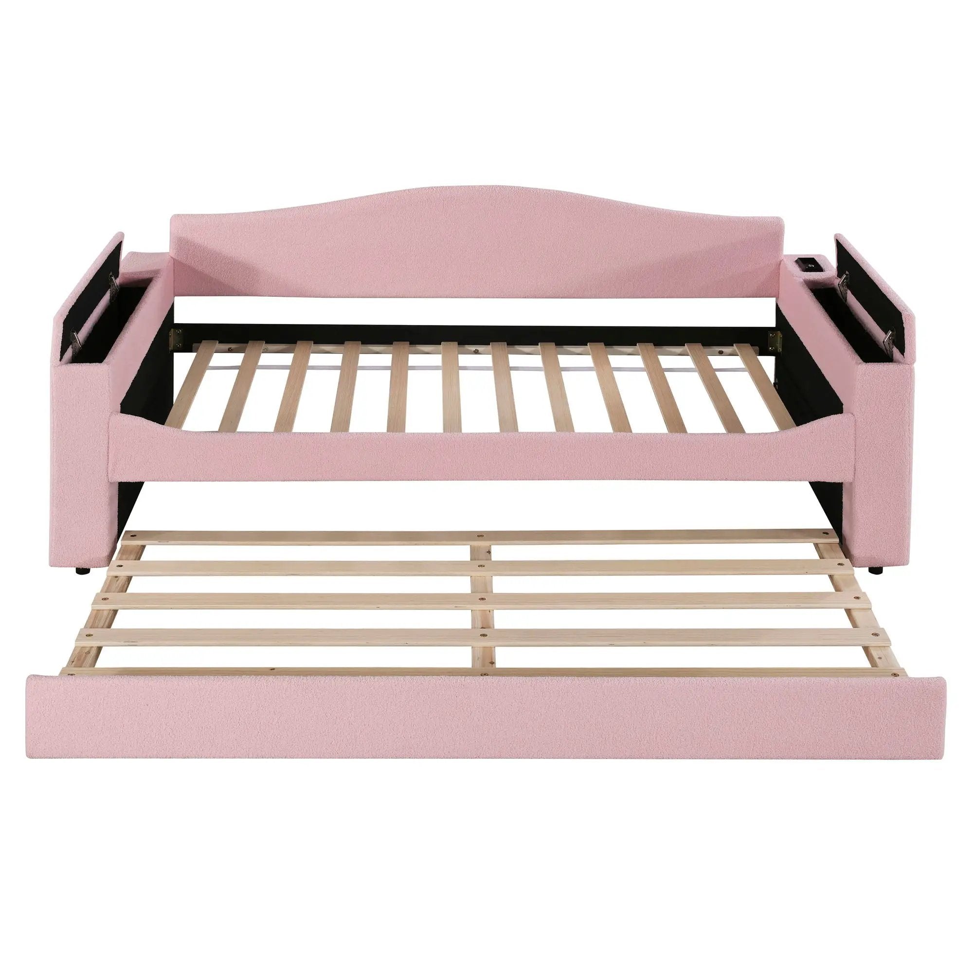 Upholstered Daybed With Storage Armrests, Trundle And Latest Integrated tooth Audio System by HouseOfZazla