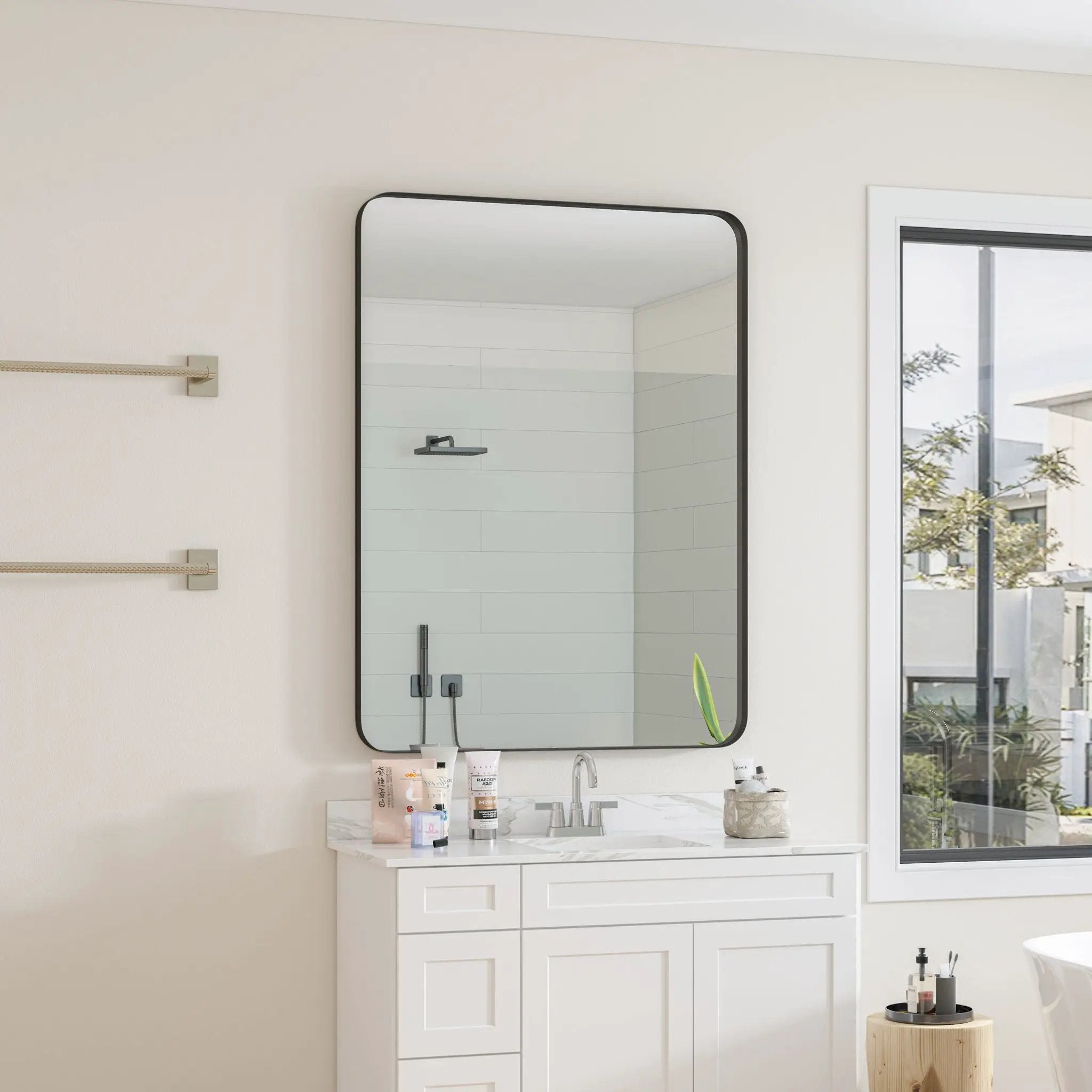 Wall Mirror Rectangular Mirror Metal Framed Mirror Vanity Mirror Dressing Mirror, For Bathroom, Living Room, Bedroom by Unique Piece Furniture