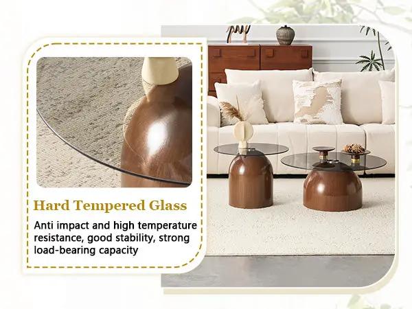 Nesting Coffee Table Set of 2 with Glass Desktop in Walnut by HouseOfZazla