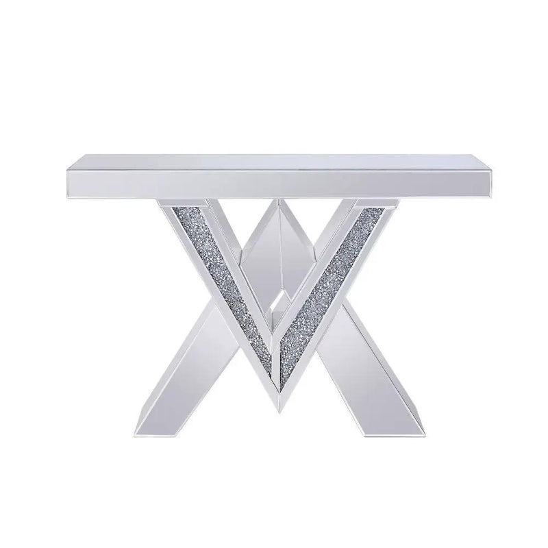 Noralie - Console Table, "V" Shape Pedestal - Mirrored & Faux Diamonds by Unique Piece Furniture