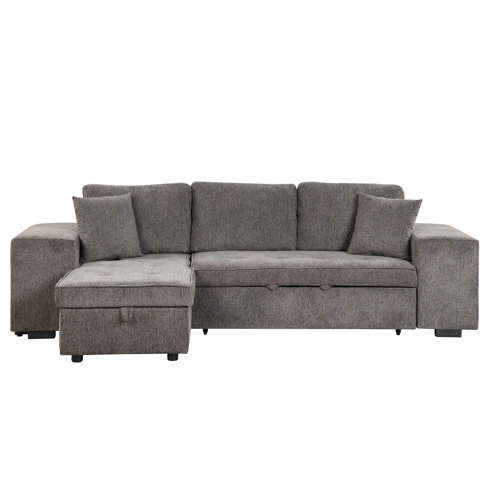 Modern L-Shape 3 Seat Reversible Sectional Couch, Pull Out Sleeper Sofa With Storage Chaise And 2 Stools For Living Room Furniture Set by Unique Piece Furniture