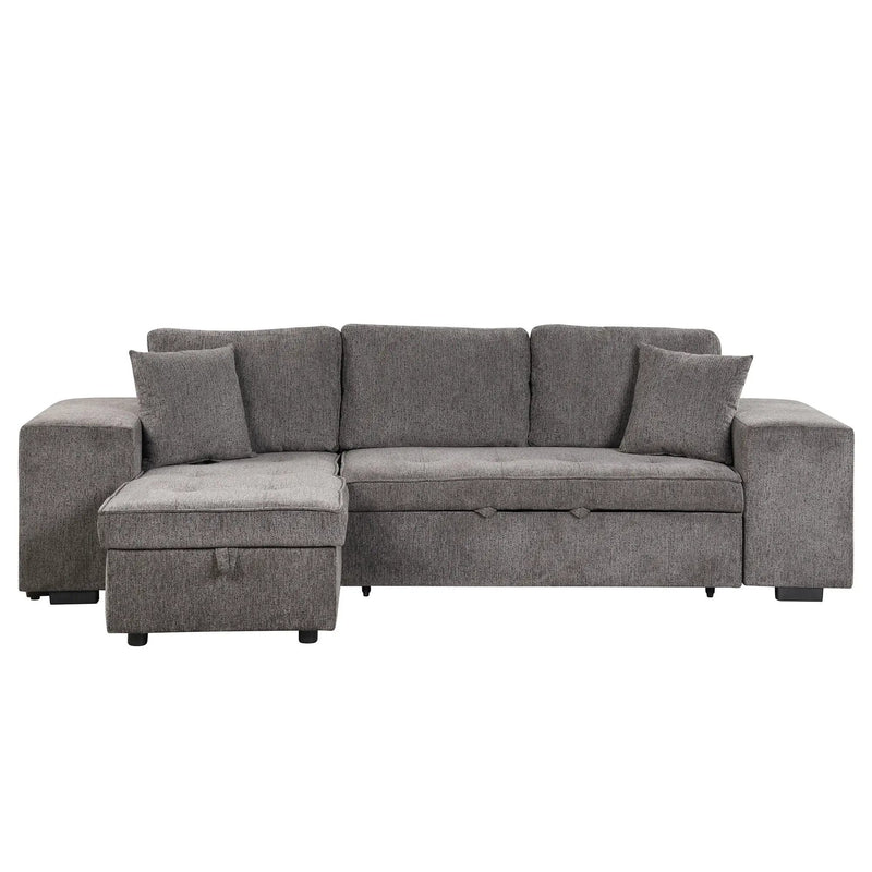 Modern L-Shape 3 Seat Reversible Sectional Couch, Pull Out Sleeper Sofa With Storage Chaise And 2 Stools For Living Room Furniture Set by HouseOfZazla