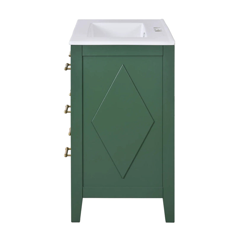 Retro Bathroom Vanity With Sink Combo, Free Standing Single Set With 3 Drawers