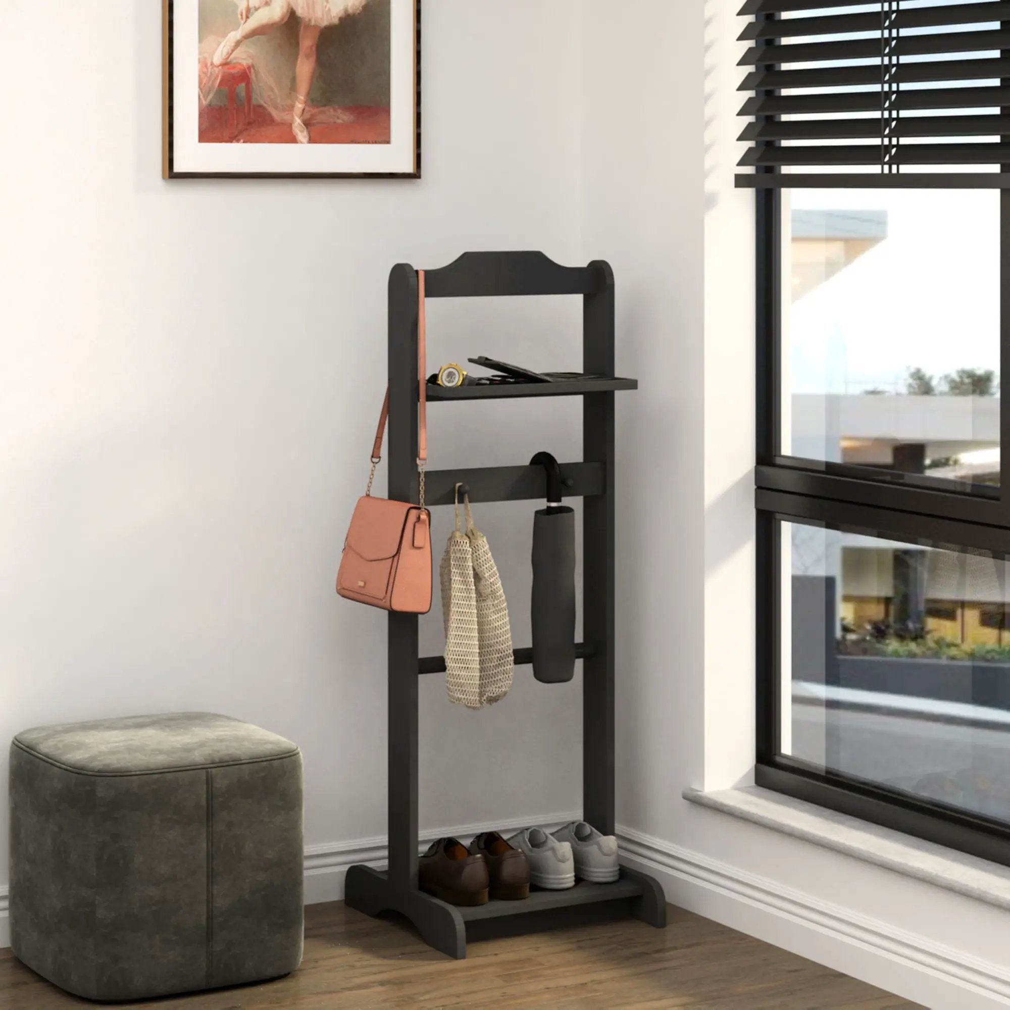 Accent Portable Garment Rack, Clothes Valet Stand With Storage Organizer by HouseOfZazla