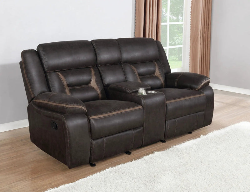 Greer Upholstered Motion Reclining Loveseat Brown by Unique Piece Furniture