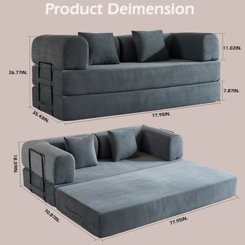 Convertible Sleeper Sofa Bed With Cylindrical Pillow, With Fixed Shape Frame by HouseOfZazla