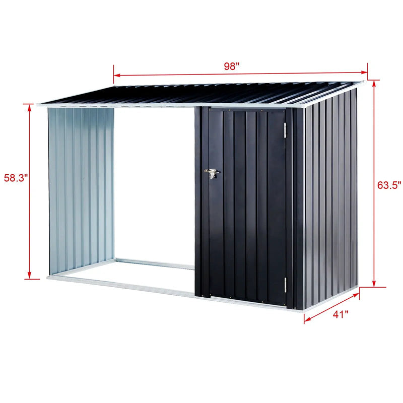 Firewood Storage Shed, Outdoor Firewood Rack, Outdoor Storage Shed With Log Holder, Firewood Shelter For Patio, Anthracite Galvanized Steel - Black by HouseOfZazla