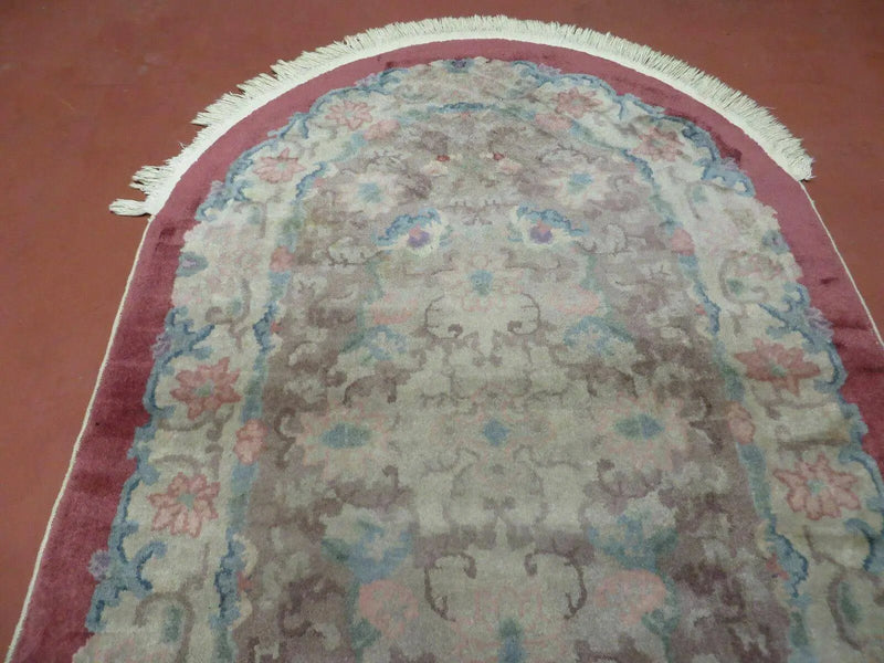 Oval Chinese Art Deco Rug 3x5 Vintage Wool Carpet by Jewel Rugs