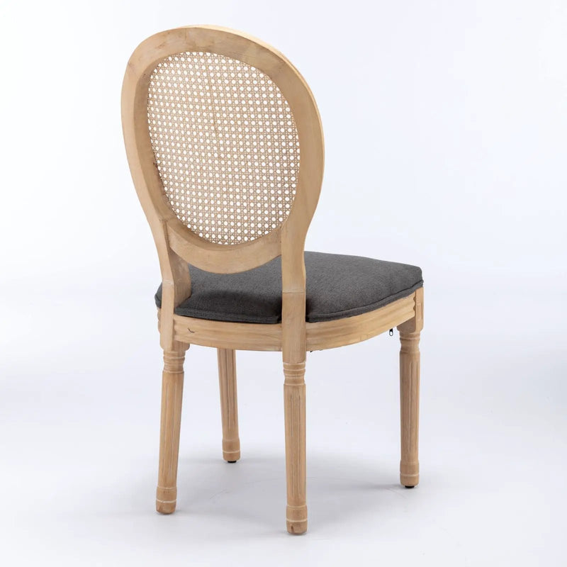 French Style Solid Wood Frame Antique Painting Fabric Rattan Back Dining Chair (Set of 2) by Unique Piece Furniture