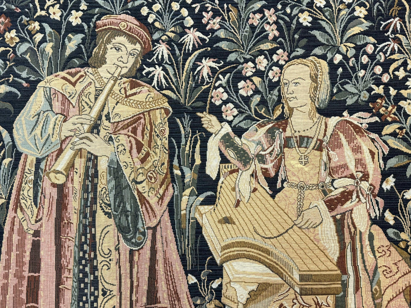 Vintage Belgium Tapestry 4x5, The Concet Musicians, Green by Jewel Rugs