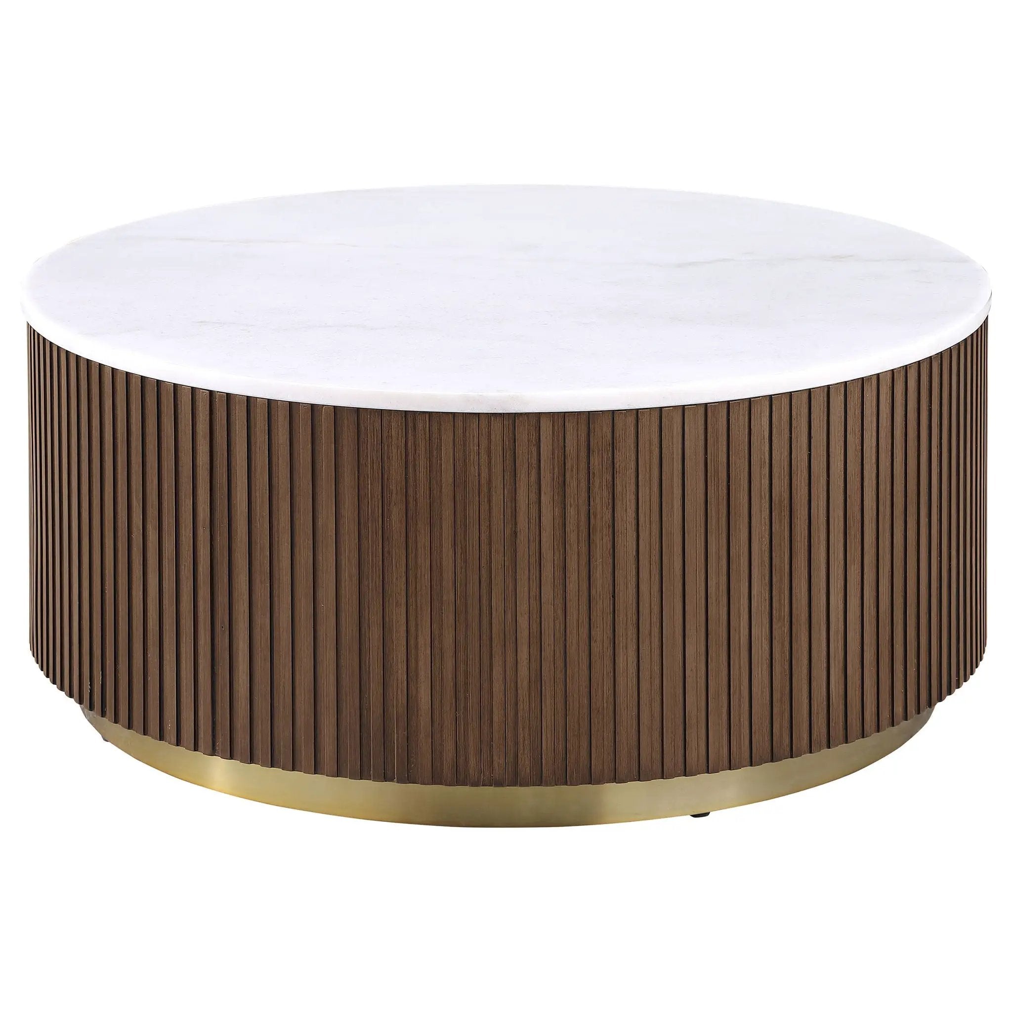 Jason 3-piece Round White Marble Coffee Table Set Honey Brown by Unique Piece Furniture