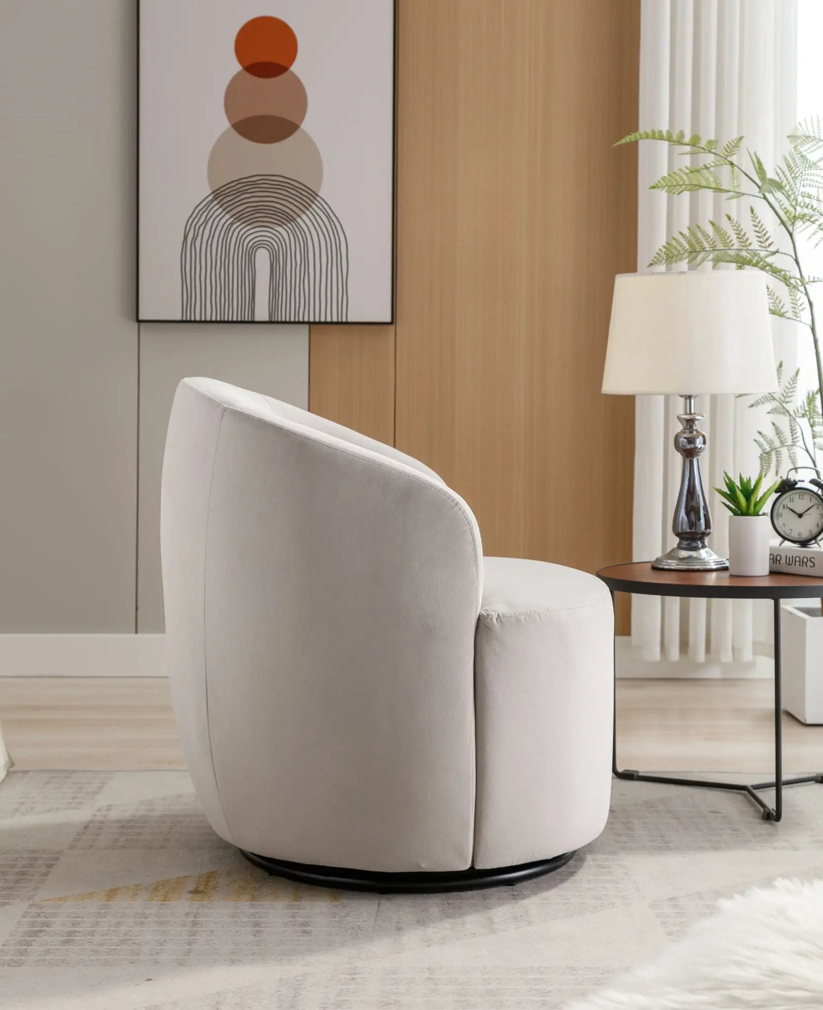 Swivel Accent Armchair Barrel Chair With Powder Coating Metal Ring by HouseOfZazla
