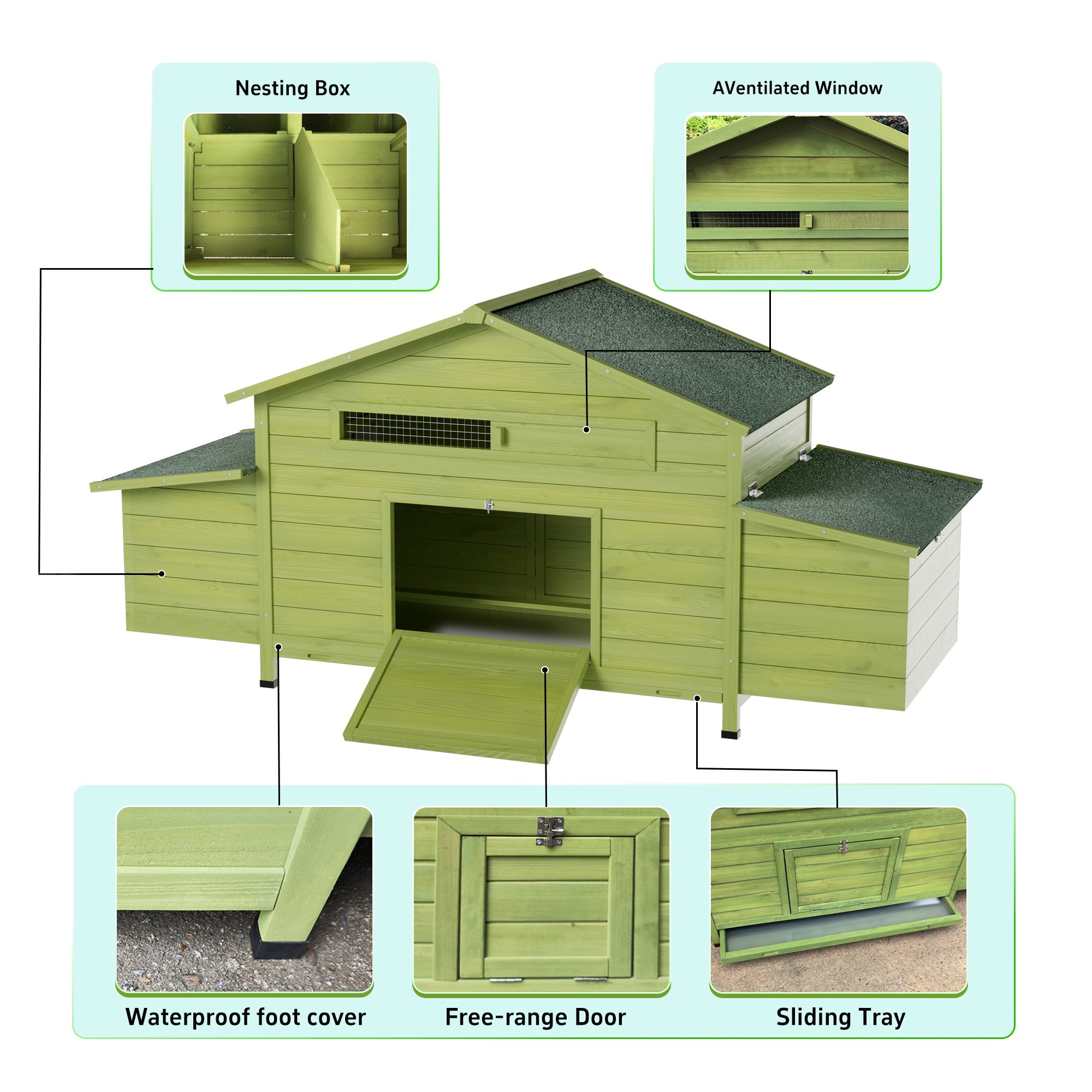 70" Large Wooden Chicken Coop with 2 Nesting Boxes and Waterproof Roof by HouseOfZazla
