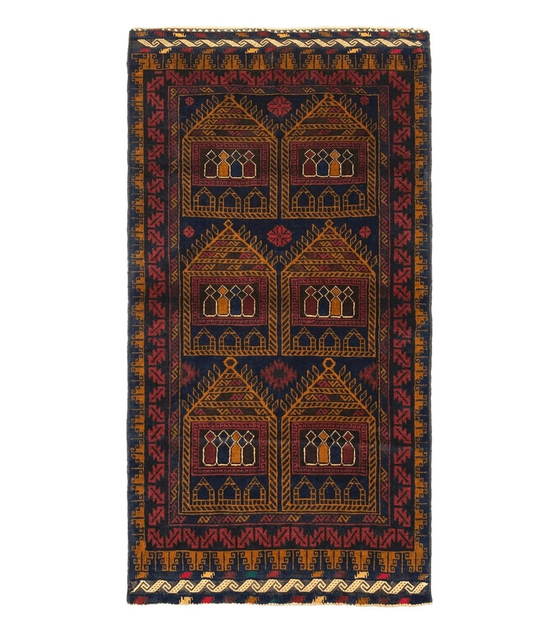 Afghan Rug 3x7, Navy Blue, Tribal Rug, Balouch Carpet, New by Jewel Rugs
