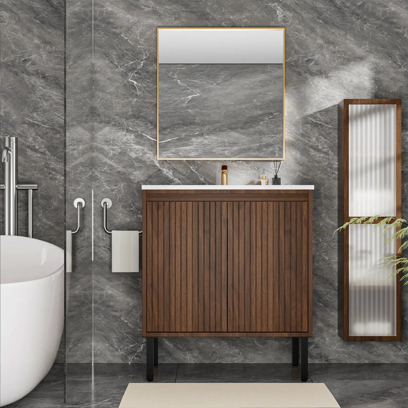 Bathroom Vanity With Ceramic Sink, Floor-Standing Design, Soft-Closing Drawers by Unique Piece Furniture