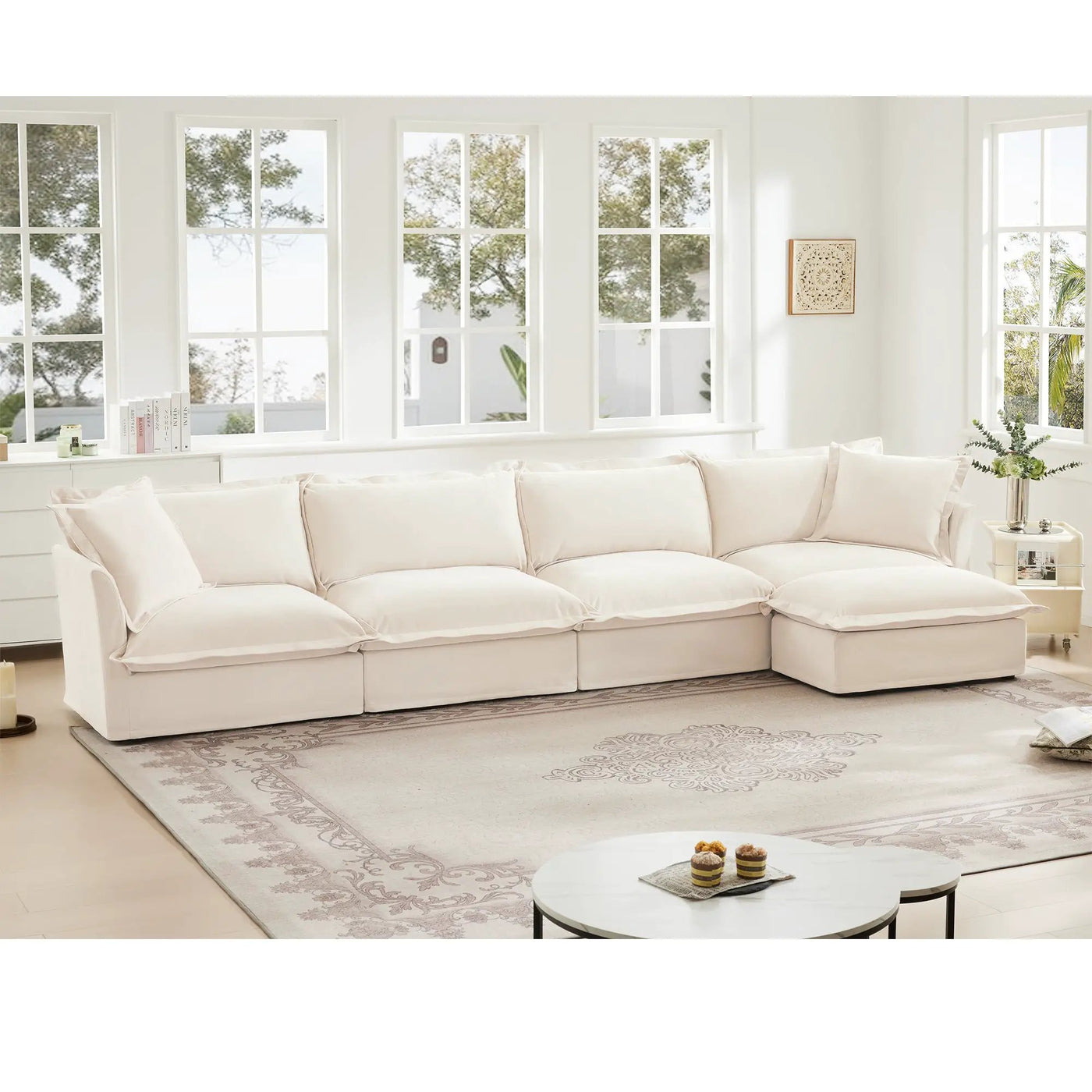 Slipcovered L Shape Sectional Long Sofa Couch - 4 Seater by HouseOfZazla