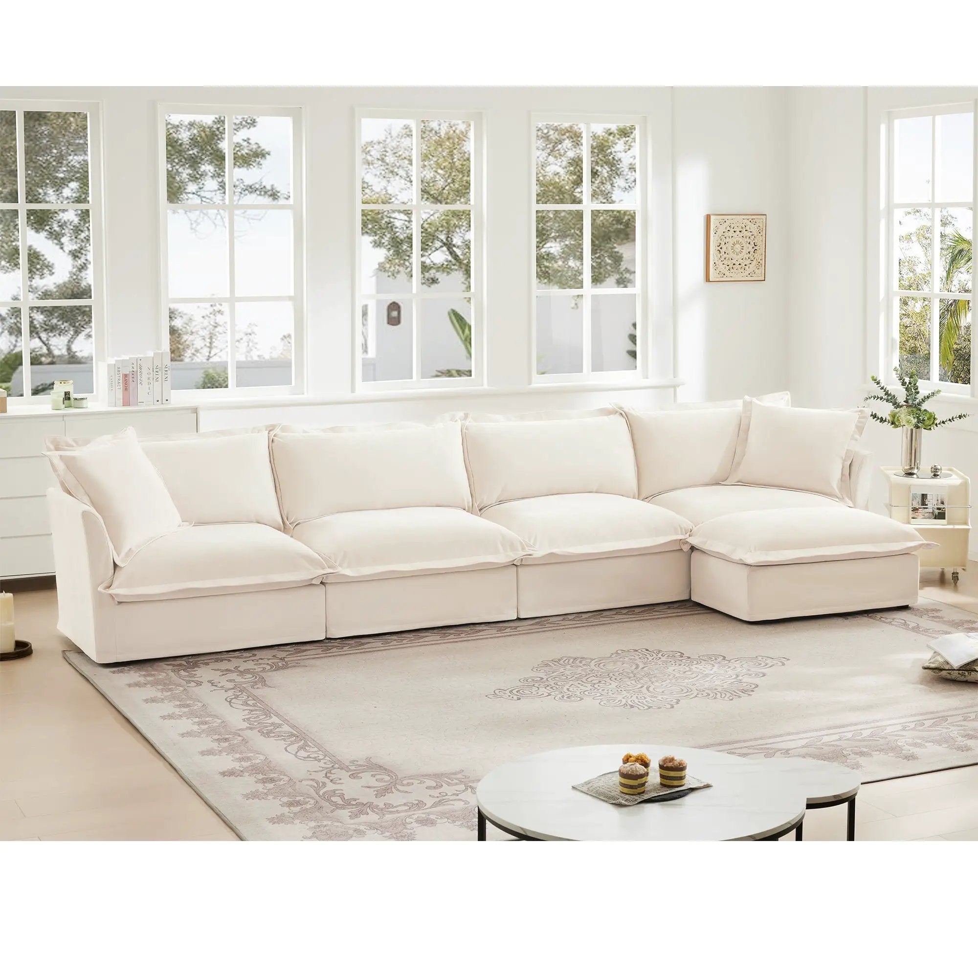 Slipcovered L Shape Sectional Long Sofa Couch - 4 Seater by HouseOfZazla