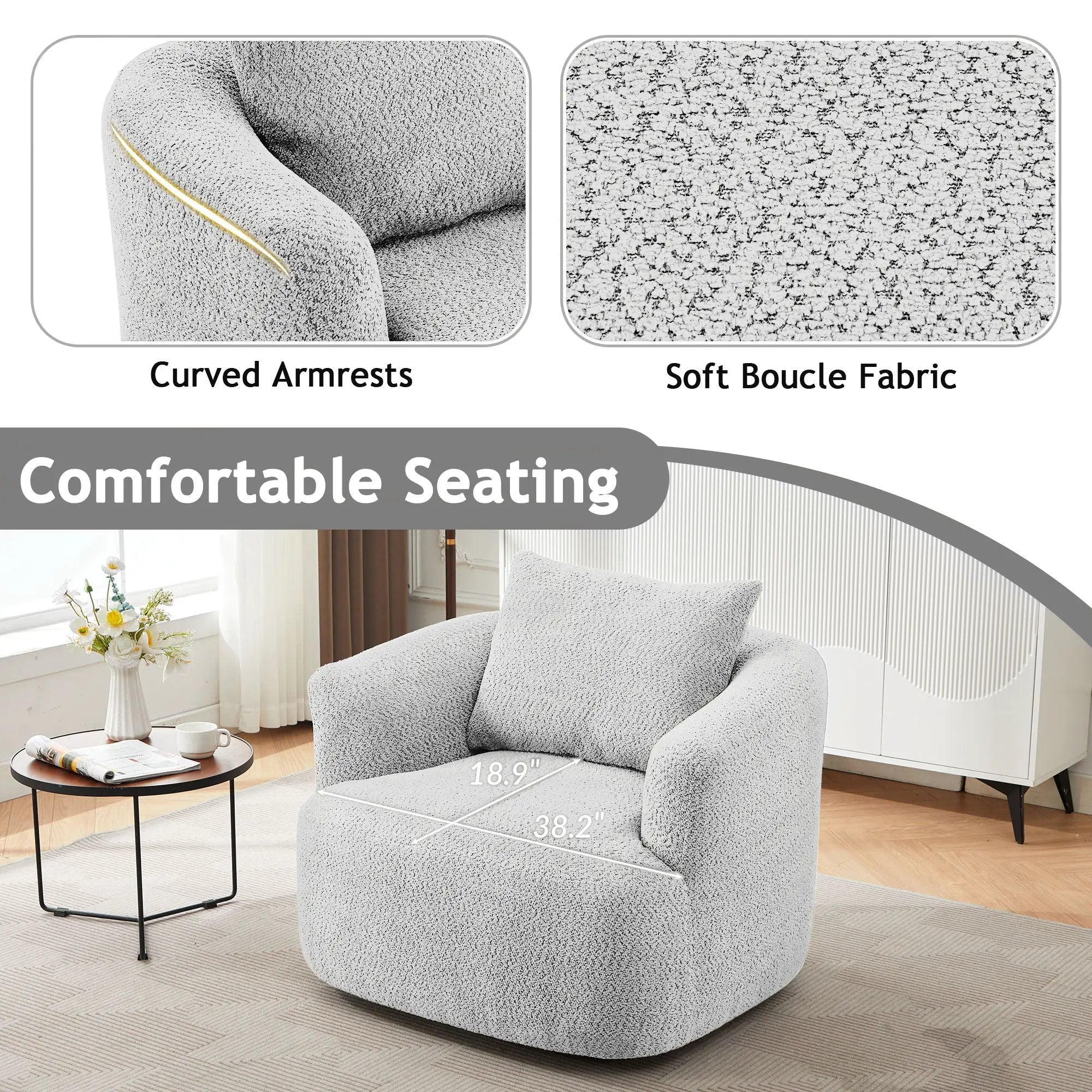 360° Swivel Barrel Sofa Chair With Throw Pillow, Upholstered Accent Chair by HouseOfZazla