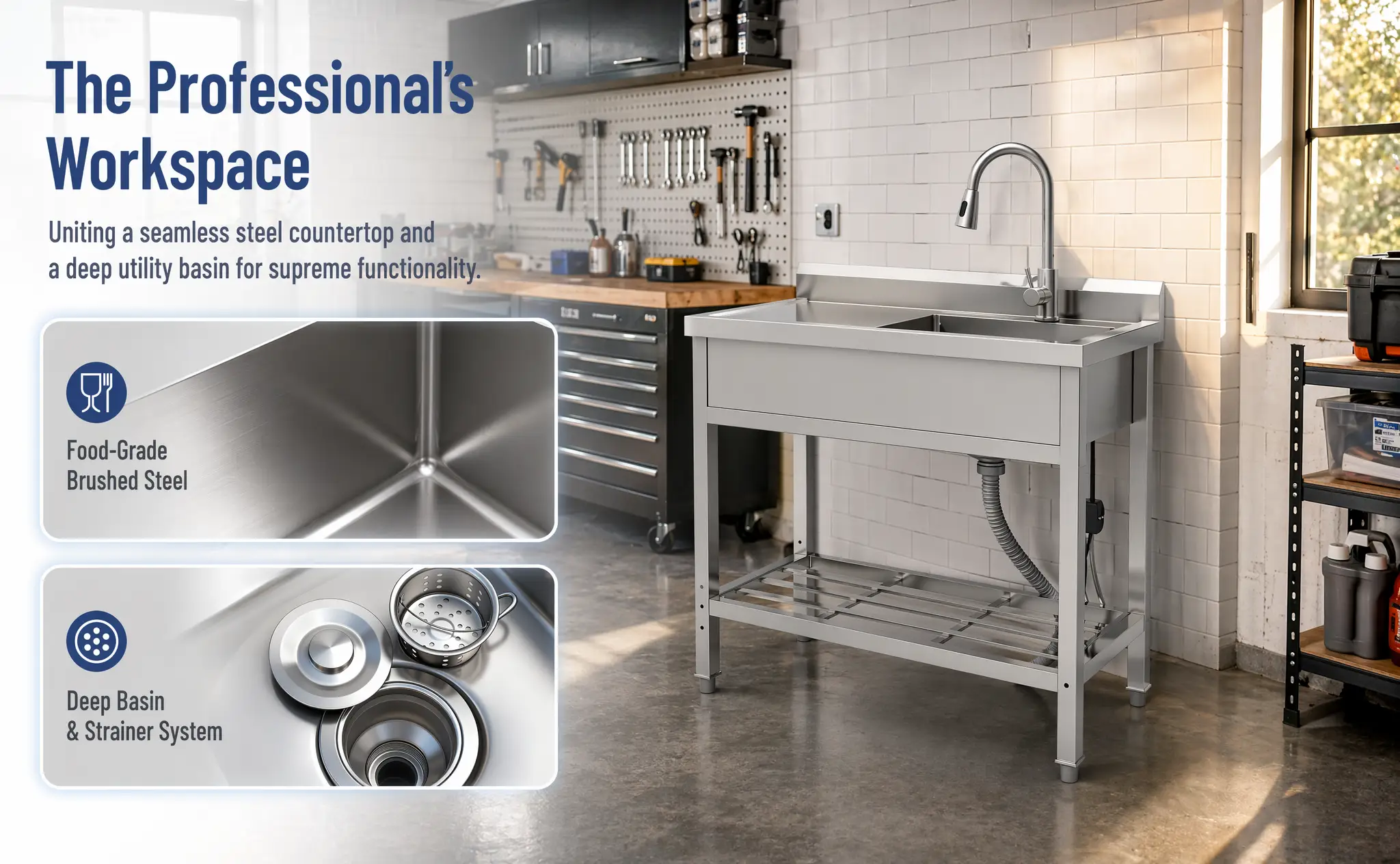 Stainless Steel Utility Sink, Freestanding Sink 2 by HouseOfZazla