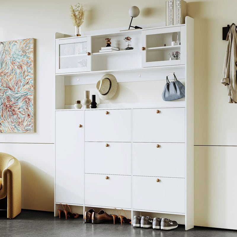 On Trend Multifunctional Tipping Bucket Shoe Cabinet With Storage Shelf & 6 Flip Drawers by HouseOfZazla