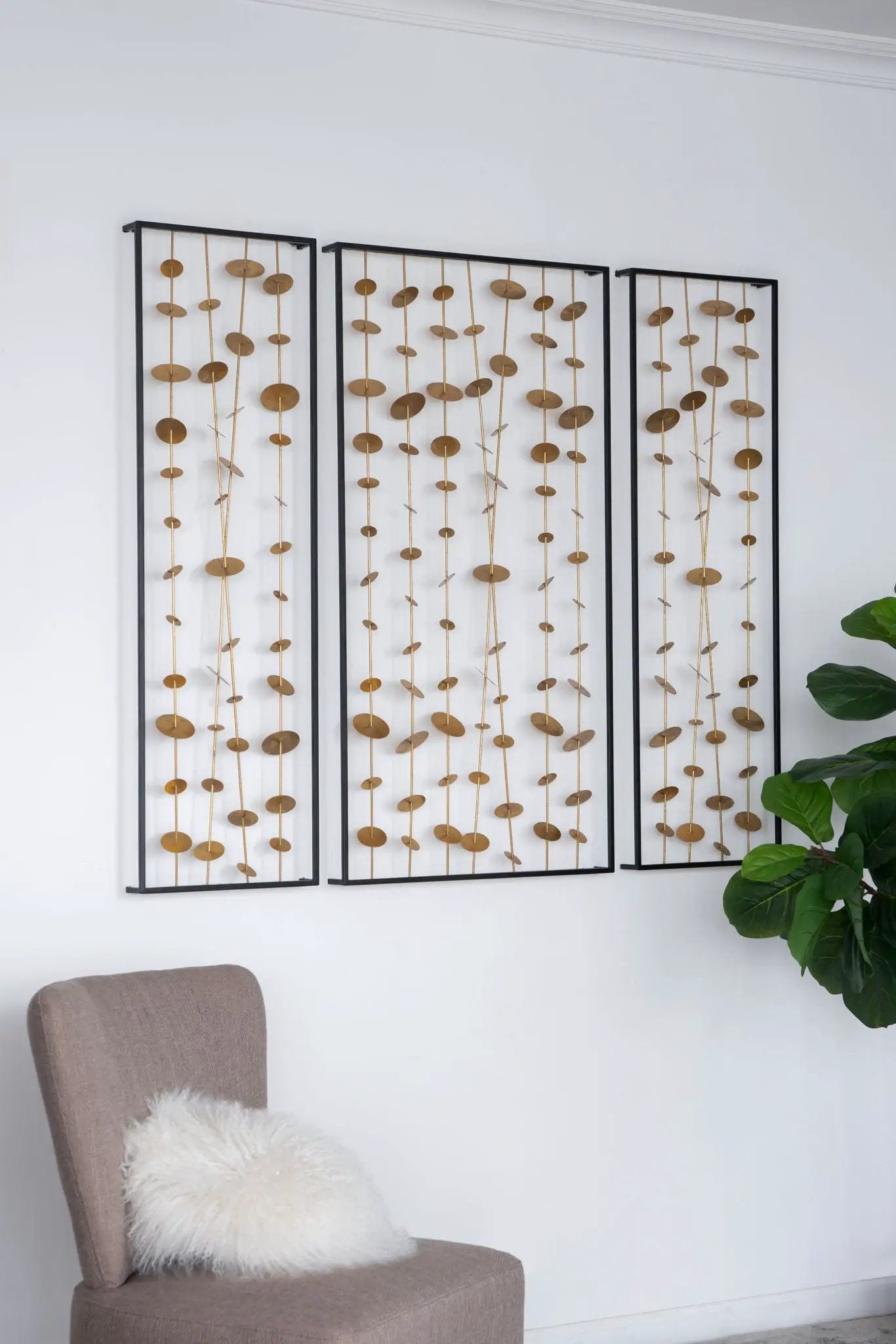 Metal Decorative Wall Art With Frame, Wall Decor For Living Room (Set of 3) - Gold by Unique Piece Furniture