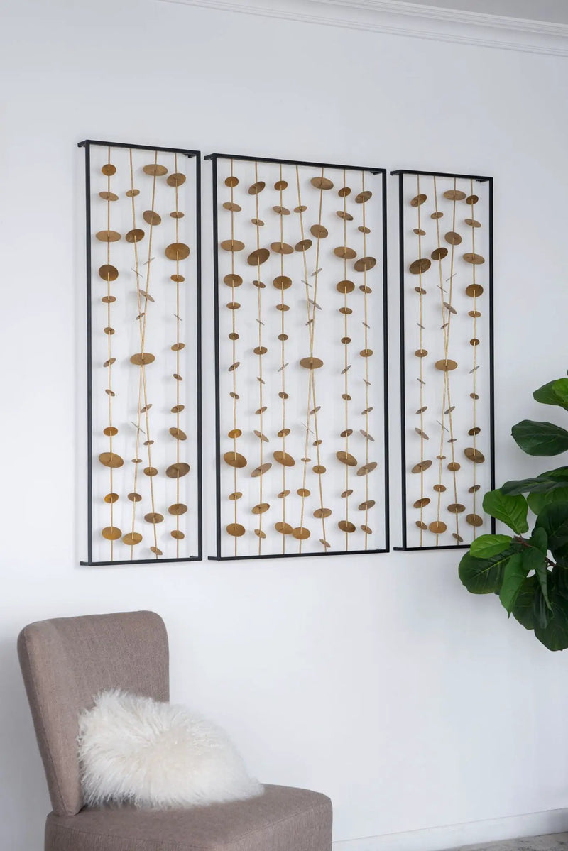 Metal Decorative Wall Art With Frame, Wall Decor For Living Room (Set of 3) - Gold by Unique Piece Furniture