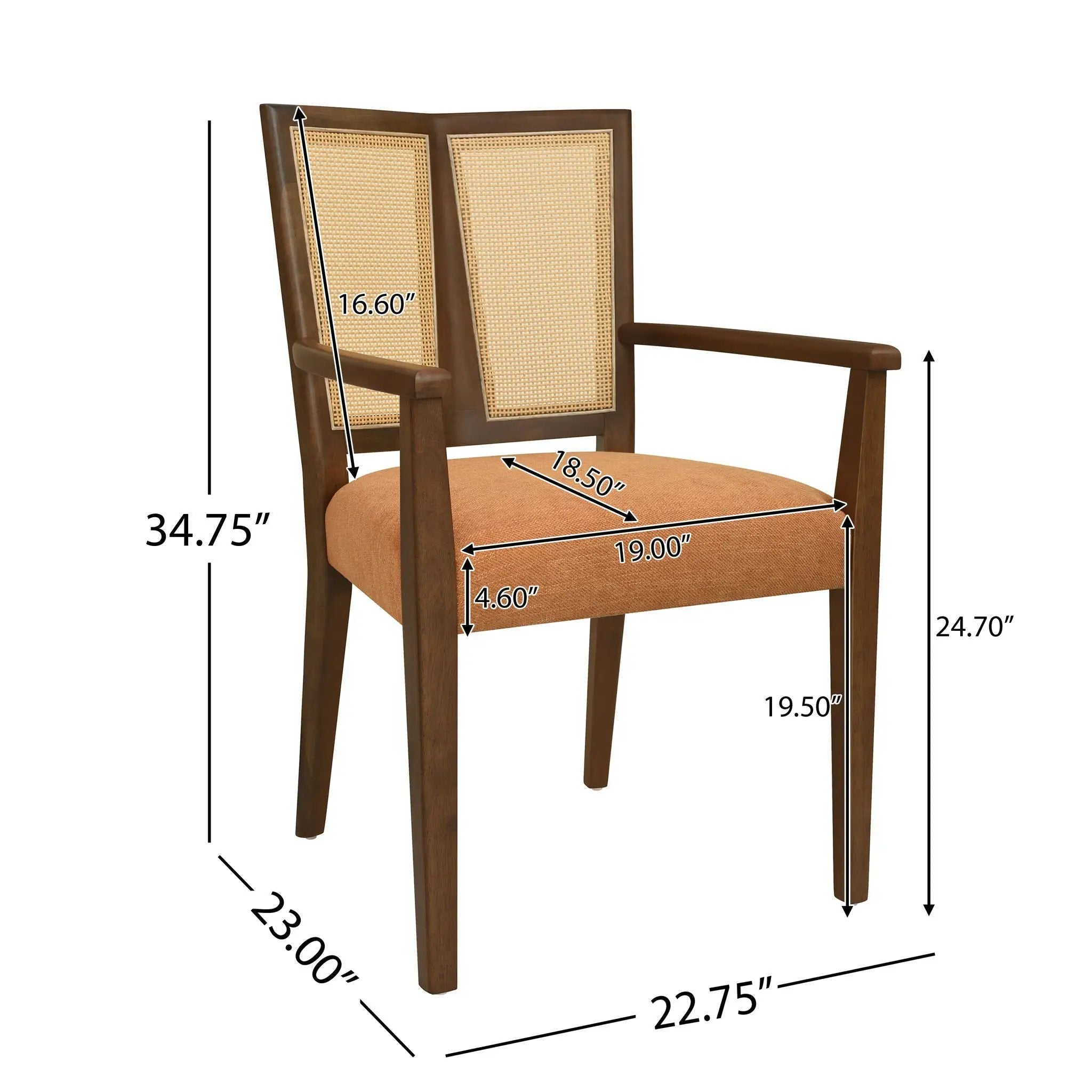 Mid Century Modern Arm Dining Chair Set With Rattan Backrest by HouseOfZazla