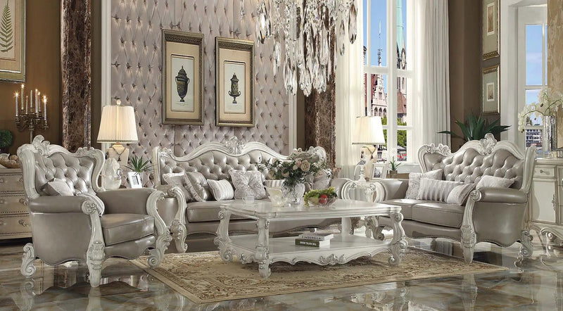 Versailles - Loveseat With 4 Pillows - Vintage Gray Synthetic Leather & Bone White by Unique Piece Furniture