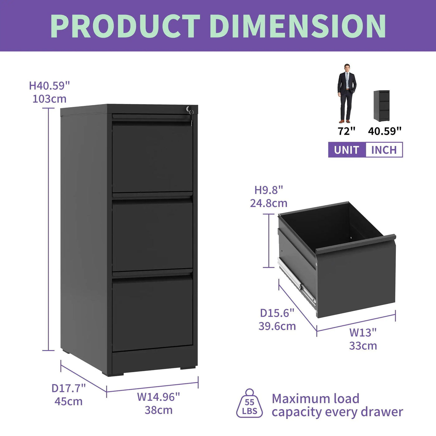Steel Drawer Vertical File Cabinet With Lock For A4 Legal / Letter Size by HouseOfZazla
