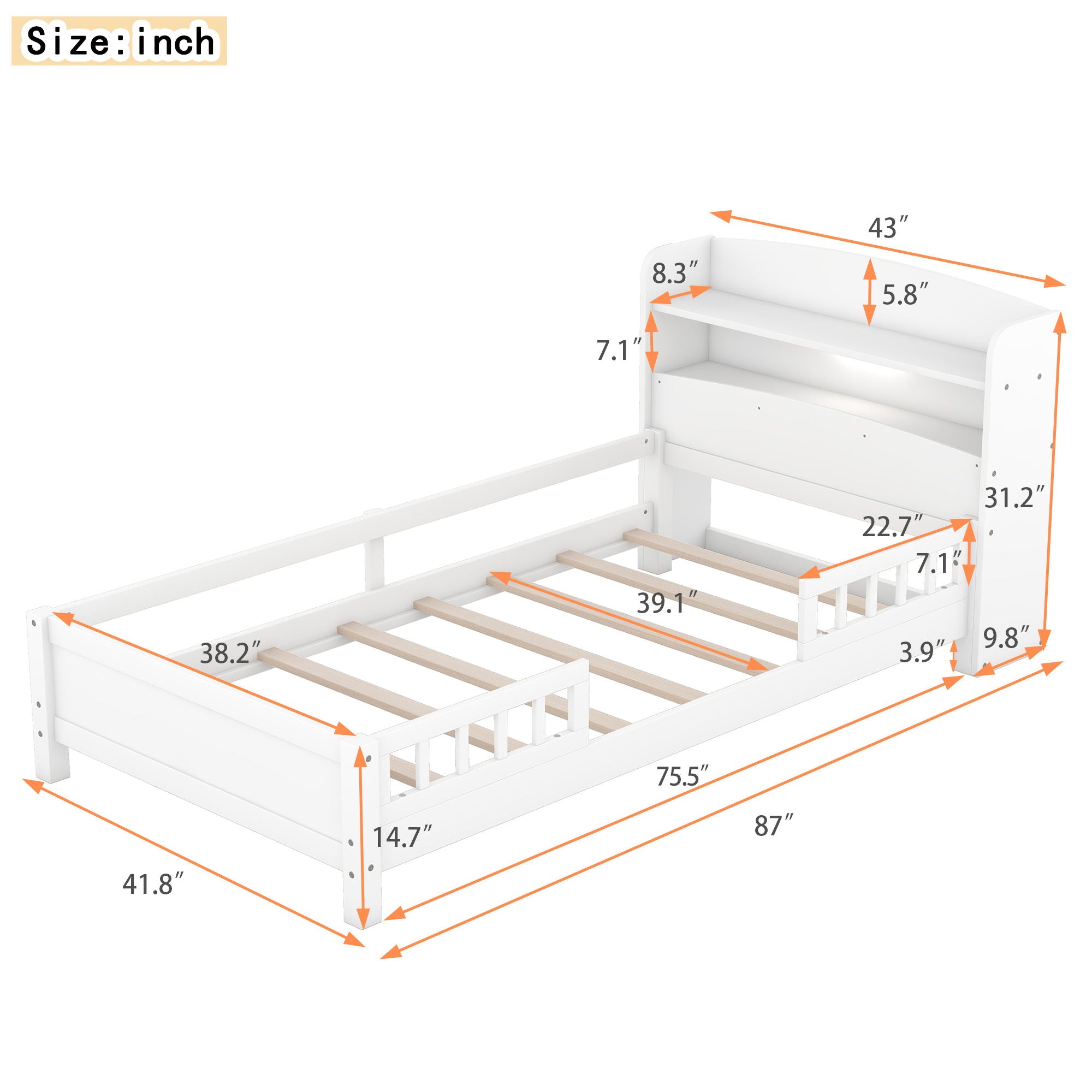 Wood Platform Bed With Built In LED Light, Storage Headboard And Guardrail by Unique Piece Furniture