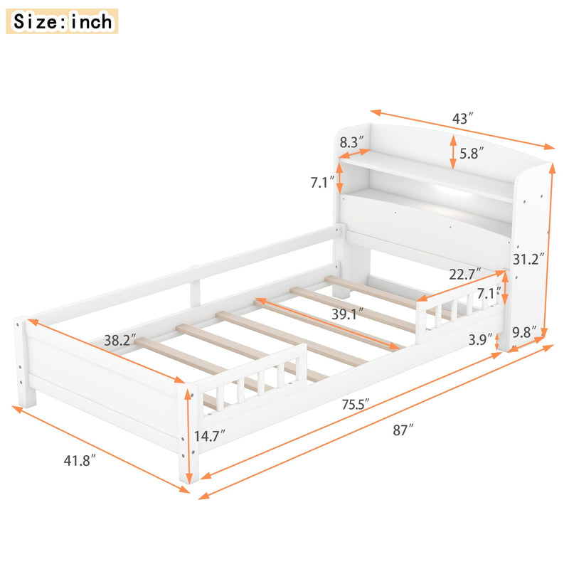 Wood Platform Bed With Built In LED Light, Storage Headboard And Guardrail by Unique Piece Furniture