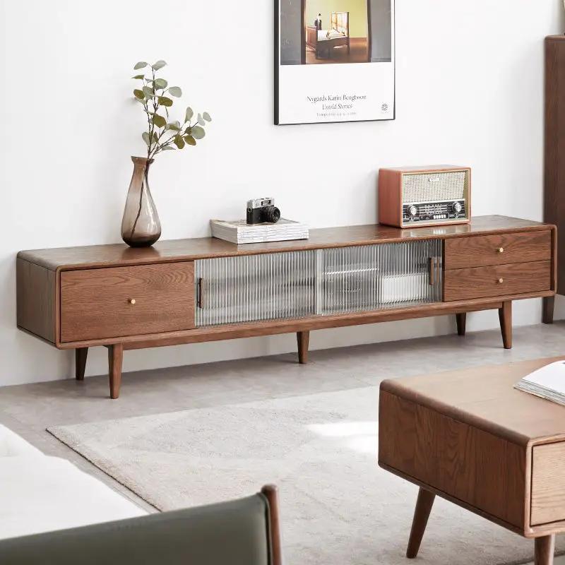 TV Cabinet With Chinese Changhong Glass Doors, Two Drawer Storage Space TV Standing by Unique Piece Furniture