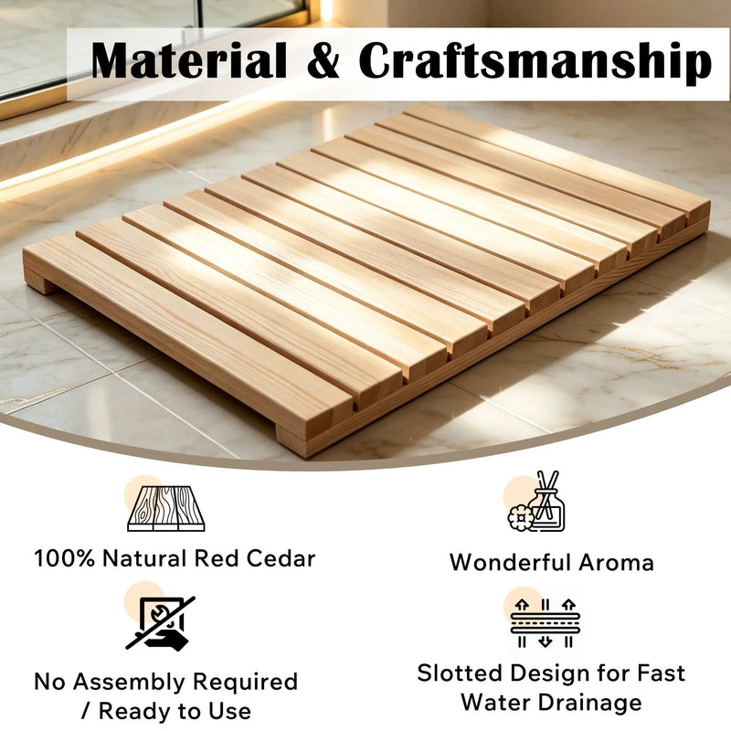 Cedar Wood Shower Mat - Non-Slip Slatted Bath Mat by HouseOfZazla