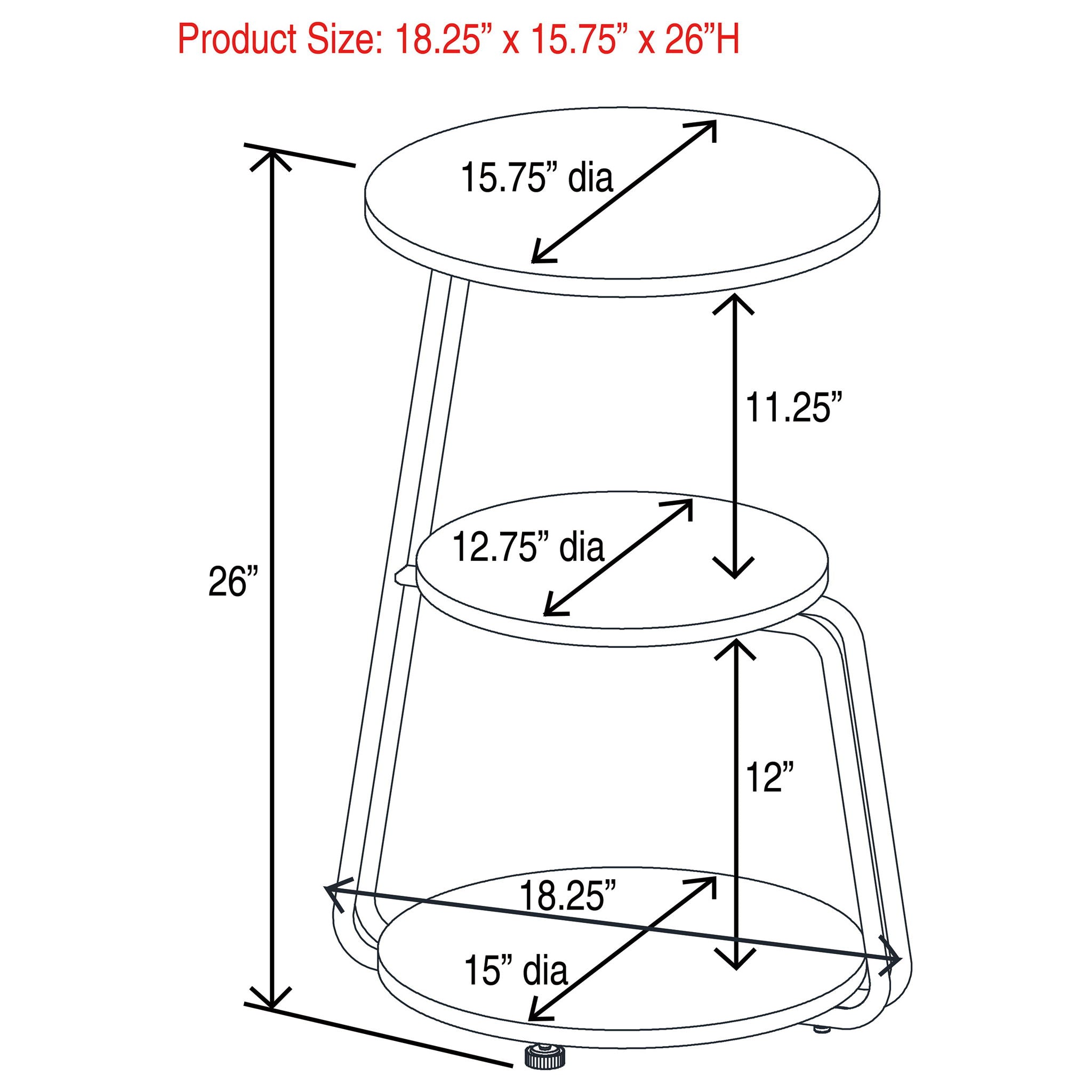 Dixon - 3 Tier Round Accent Side Table With Slim Legs - White / Black by HouseOfZazla