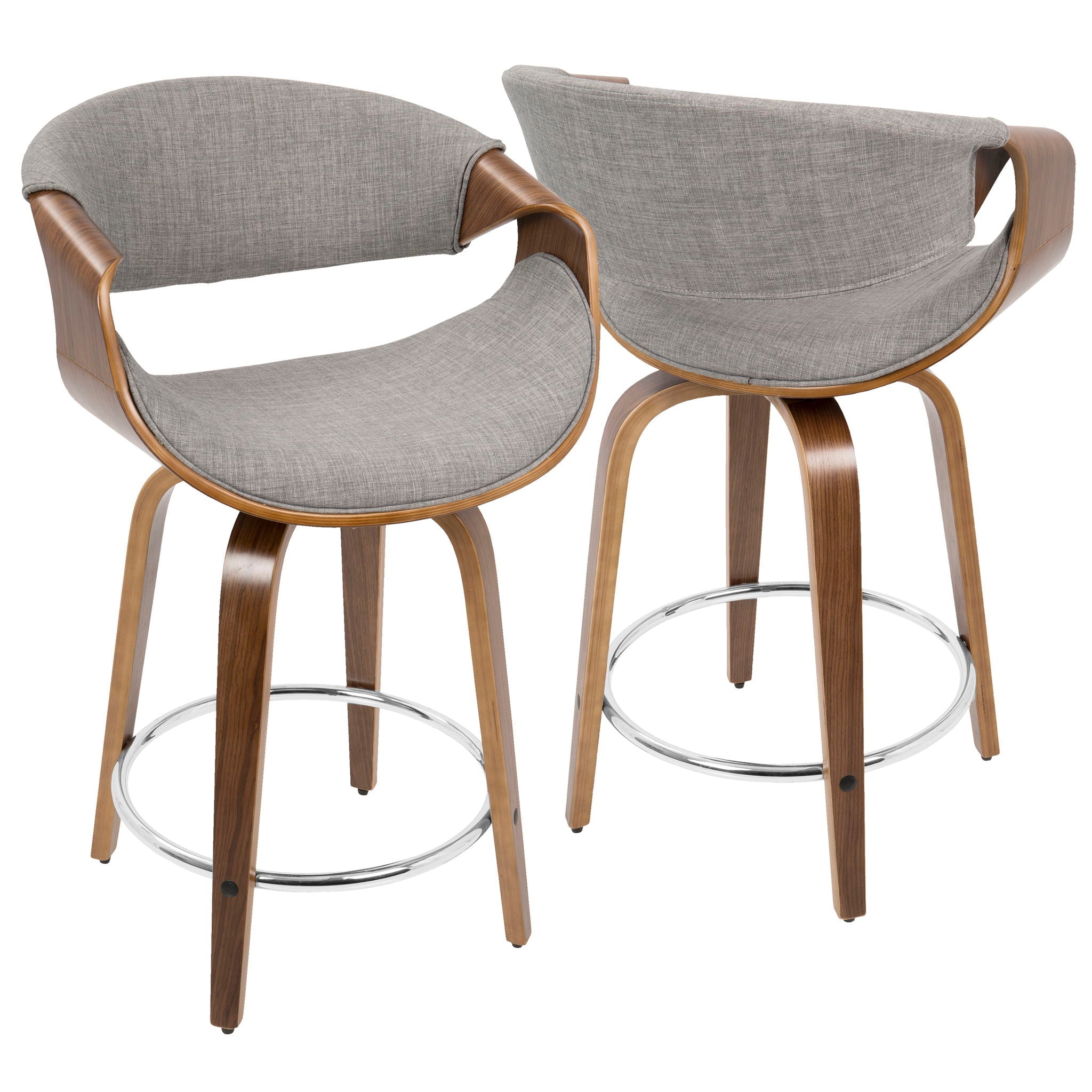 Curvini - Mid-Century Modern Fixed Height Counter Stool With Swivel (Set of 2) - Gray by HouseOfZazla