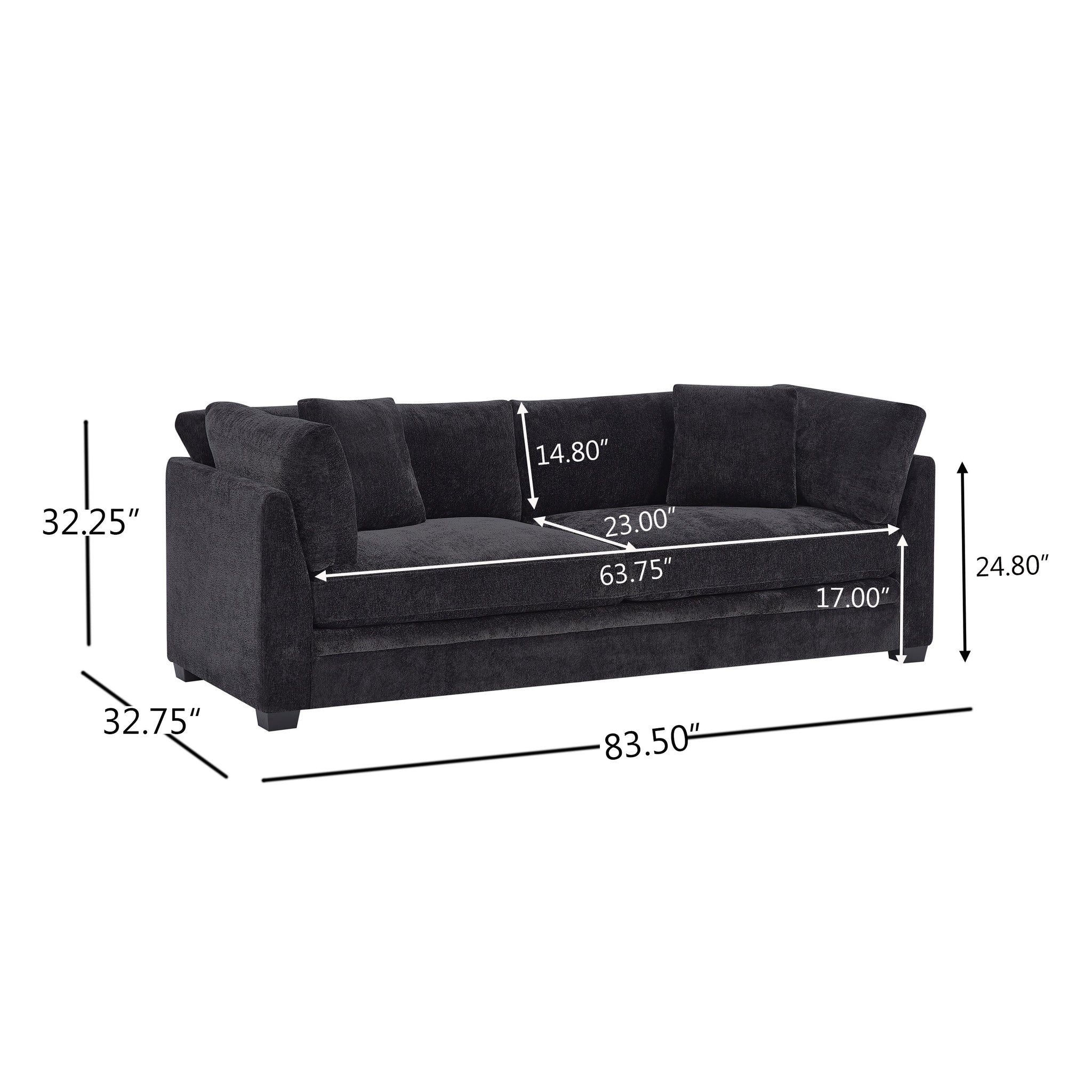 83.50" Modern Flared Arms Sofa (Black) by HouseOfZazla
