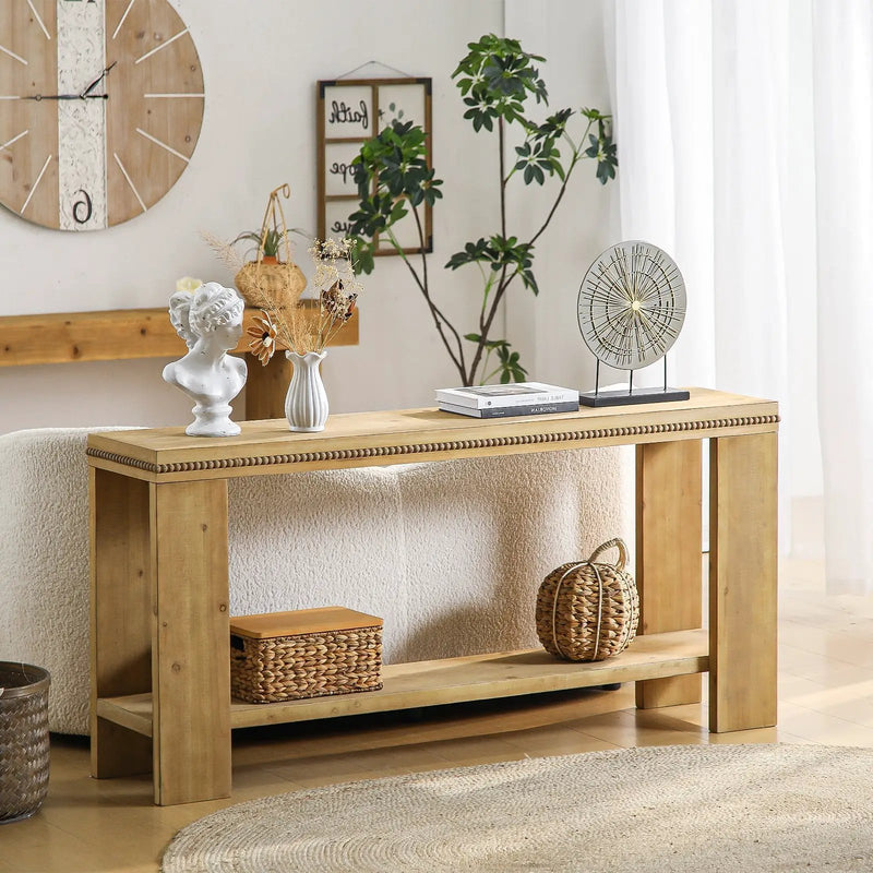 63" Boho Console Table with Storage Shelf – Rustic Farmhouse Sofa Table by HouseOfZazla