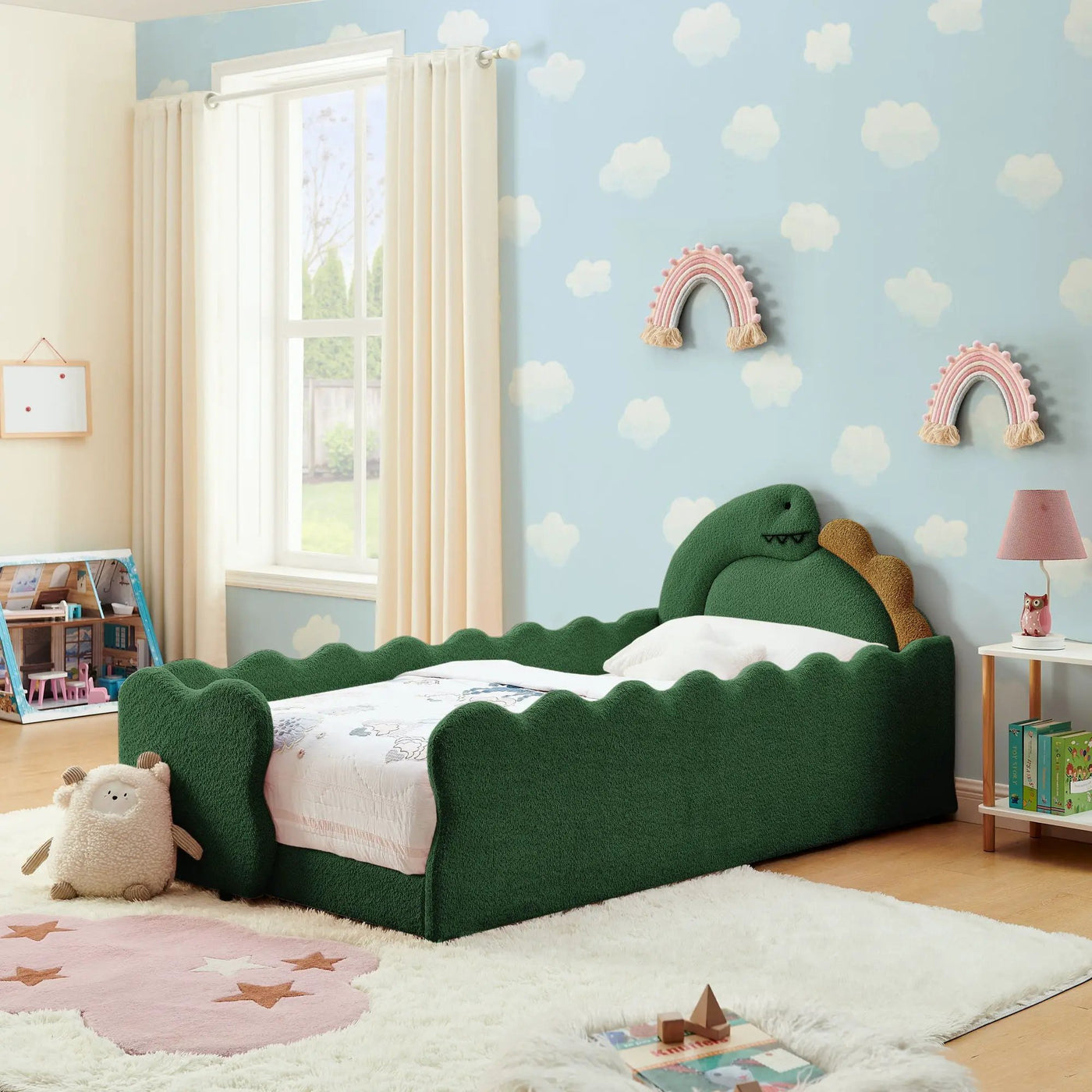 Cute Dinosaur Shaped Bed With Safety Guardrail, Toddler Frame by HouseOfZazla