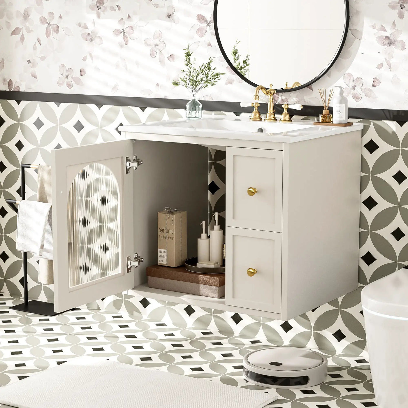 Wall-Mounted Bathroom Vanity Set With Sink, 2 Drawers And Soft-Close Door by Unique Piece Furniture