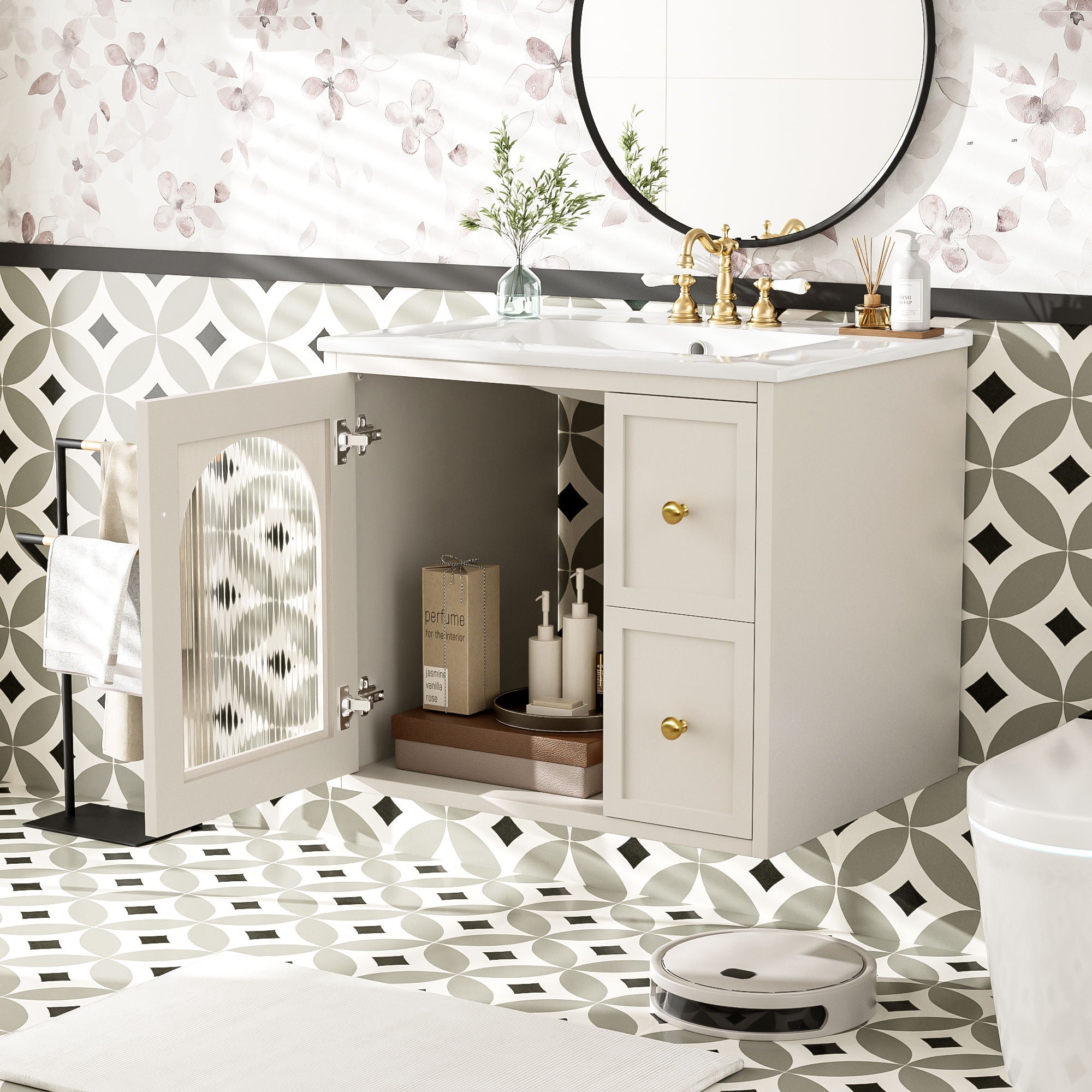Wall-Mounted Bathroom Vanity Set With Sink, 2 Drawers And Soft-Close Door by Unique Piece Furniture