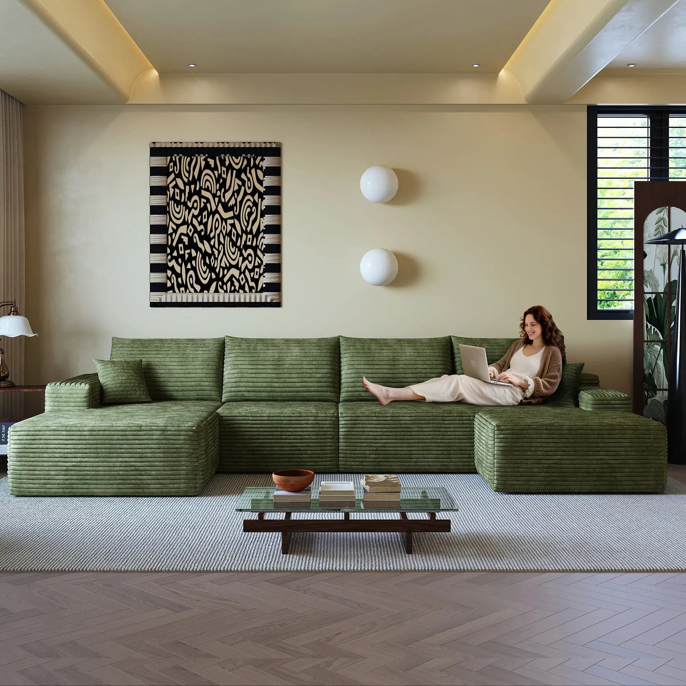 135" Cloud Sectional Sofa with 1 Ottoman by HouseOfZazla