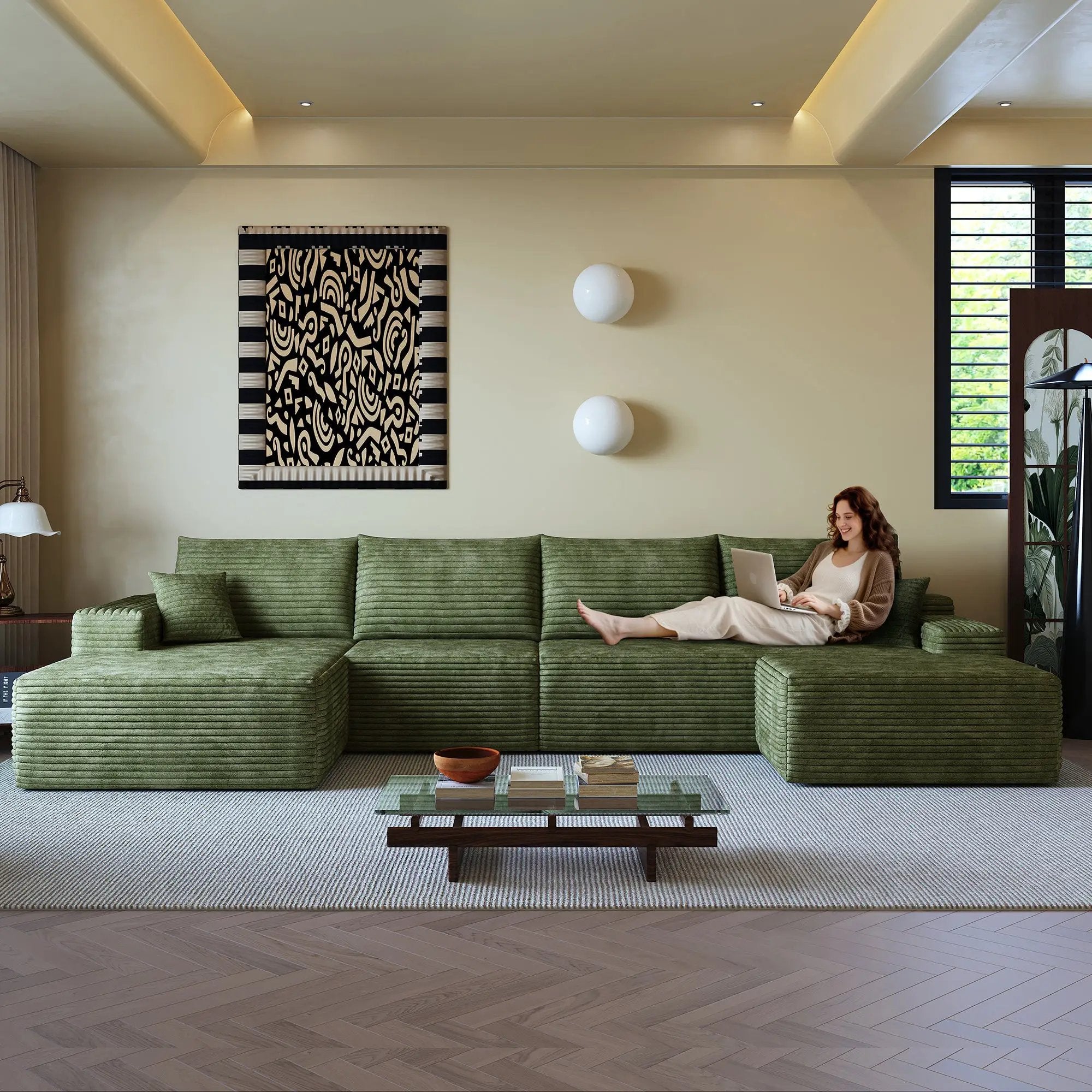 135" Cloud Sectional Sofa with 1 Ottoman by HouseOfZazla