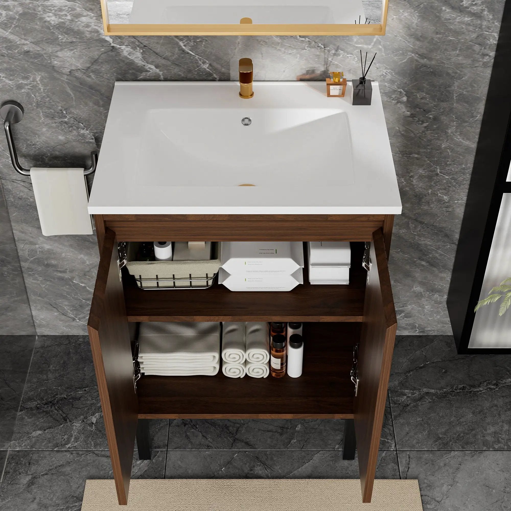 Bathroom Vanity With Ceramic Sink, Floor-Standing Design, Soft-Closing Drawers by Unique Piece Furniture