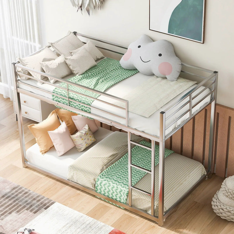 Metal Bunk Bed, Low Bunk Bed With Ladder by HouseOfZazla